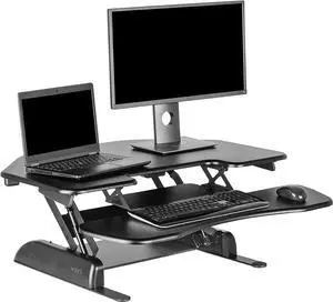 VariDesk Cube Corner 36 by Vari - Cubicle Standing Desk Converter for Dual Monitors - Home Office Desk with 11 Height Adjustable Settings, Spring-Assisted Lift, Weighted Base - Fully Assembled, Black