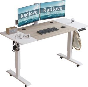 Electric Height Adjustable Standing Desk, Radlove 55 x 24 Inches Stand Up Desk Workstation, Splice Board Home Office Computer Standing Table Ergonomic Desk (White Frame + 55" White+Maple Top)