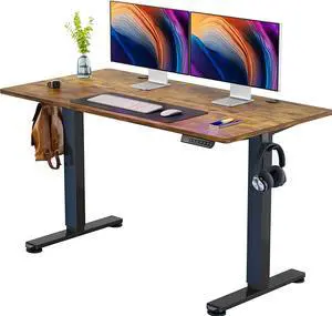 Height Adjustable Electric Standing Desk, 55 x 28 Inches Sit Stand up Desk, Memory Computer Home Office Desk (Vintage Brown)
