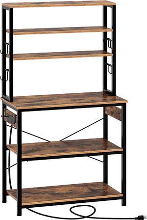 Baker's Rack with 4AC Power Outlet, Microwave Oven Stand with 10 Hooks, 6-Tier Kitchen Utility Storage Shelf, 31.5x15.7X 65.7 Inch, Stable Coffee Bar, Kitchen Rack Industrial, Rustic Brown