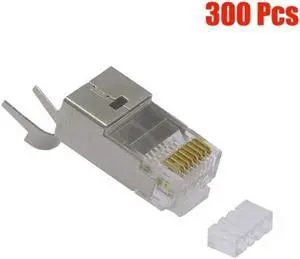300Pcs Cat6 RJ45 Ethernet LAN Network Shielded Connector Plug 3-Prong Solid Wire