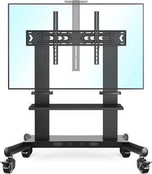 Mobile TV Cart with Wheels for 60-120 Inch TVs up to 300 lbs, LCD LED OLED Plasma Flat Curved Panels, Heavy Duty Rolling TV Stand, Extra Large Shelf, 3 Height Levels, Max VESA 1000x600, Black