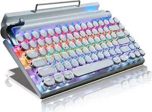 7KEYS Retro Typewriter Keyboard, 83 Keys Vintage Bluetooth Mechanical Keyboard (White)