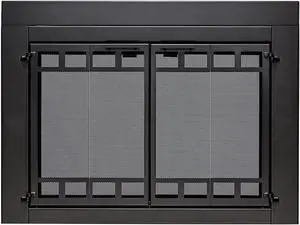 Bi-fold Style Fireplace Doors with Smoke Tempered Glass (Color: Black, Size: Medium - Fits 30in to 37in W x 25.5in to 32.5in H)