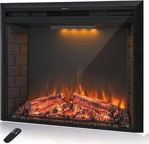 33'' Electric Fireplace Insert, Retro Recessed Fireplace Heater with Fire Cracking Sound, Remote Control & Timer, 750/1500W, Black