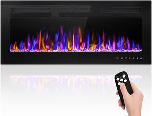 40" Electric Fireplace Wall Mounted and Recessed with Remote Control, 750/1500W Ultra-Thin Wall Fireplace Heater W/ Timer Adjustable Flame Color and Brightness, Log Set & Crystal Options