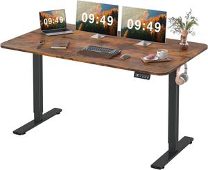 Electric Height Adjustable Standing Desk Large 55 inch Sit Stand up Desk Home Office Computer Desk Memory Preset with T-Shaped Metal Bracke, Brown