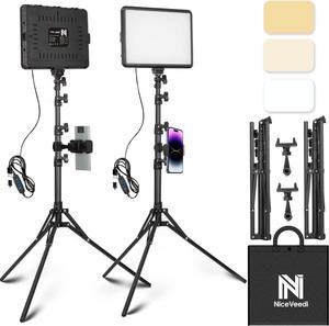 2-Pack LED Video Light Kit, Studio Light, 2800-6500K Dimmable Photography Lighting Kit with Tripod Stand&Phone Holder, 73" Stream Light for Video Recording, Game Streaming, YouTube