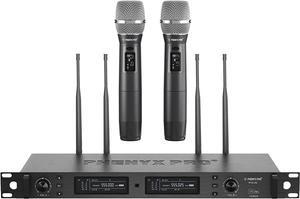 Wireless Microphone System, True Diversity Dual Cordless Microphone Set, Professional UHF Handheld Wireless Microphones w/Auto Scan, 2x1000 Channels, 328ft for Stage & Studio