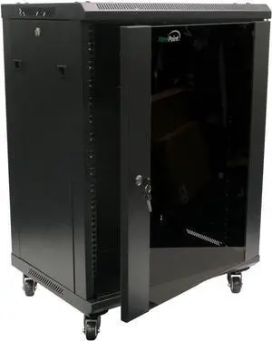 15U Wall Mount Network Server Cabinet for 19 IT, A/V Equipment, Lockable Glass Door & Removable Side Panels, 2 Fans, Casters, 450mm Depth