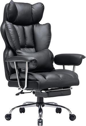 Desk Office Chair Big High Back Chair PU Leather Computer Chair Managerial Executive Swivel Chair with Lumbar Support (Black)
