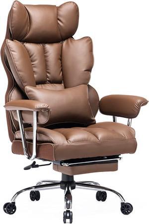Desk Office Chair Big High Back Chair PU Leather Computer Chair Managerial Executive Swivel Chair with Lumbar Support (Brown)