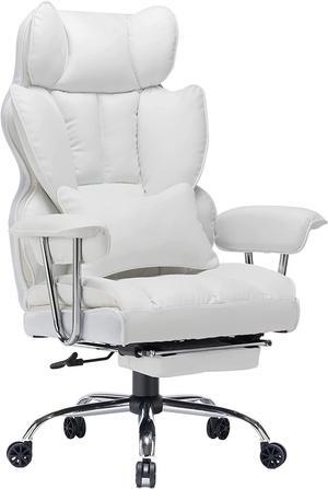 Desk Office Chair Big High Back Chair PU Leather Computer Chair Managerial Executive Swivel Chair with Lumbar Support (White)