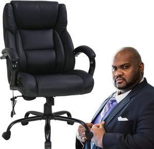 Big and Tall Executive Office Chair - Heavy Duty 500lbs Wide Seat PU Leather Swivel Rolling, Ergonomic Desk Computer Chair w/High Back & Lumbar Support Arms for Home Office Black