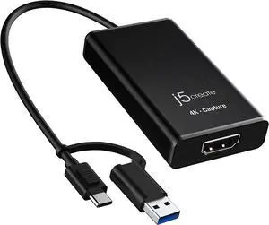 j5create 4K HDMI Video Capture Card, DSLR Cam Link, Game Capture Adapter for Game Live, Broadcasting, Streaming, Video Conference | Support 4K30, 2K60, 1080p120
