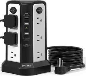 Surge Protector Tower with USB C(PD18W) Port,Power Strip Tower with 4 USB A Ports, Flat Plug 10FT Extension Cord with 12 AC Multiple Outlets,1800J Surge Protection for Home Office DormRoom