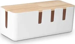 Cable Management Box, 12x5x4.5 inches, Wood Lid, Cord Organizer for Desk TV Computer USB Hub System to Cover and Hide & Power Strips & Cords