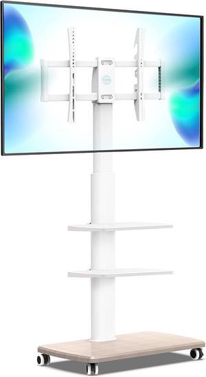 Rolling TV Stand, Mobile TV Cart on Wheels for 32-65 70 Inch Flat Screen TVs, Tall Floor TV Stand with Swivel Mount, Corner TV Stands for Bedroom, Outdoor, Home Office,Small Dorm, White