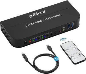 2 Port HDMI KVM Switch with USB 3.0  4K @60Hz 4:4:4, 18Gbps, HDR, 3D, HDCP 2.2/1.4, USB Keyboard/Mouse, USB 3.0 Hub, MIC in, Stereo Out, IR Remote, Hotkeys (KVMHD2-2P)