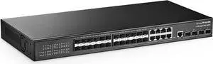 28 Port Gigabit Managed Fiber Switch, 24 Gigabit SFP, 8 GE Combo, 4x10G SFP+, 1 Console Port, L3 Smart Managed Rackmount, DHCP QoS Vlan IGMP and Static Routing