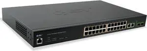 24 PoE+ Gigabit Ports Managed Switch with 2 Ethernet & 2 SFP Uplink, 250W NDAA Compliant | POE-SW2404G-MG-PLUS