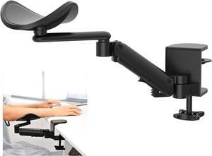 Clamp-on Adjustable Armrest for Desk, Ergonomic 360°Rotating Elbow Cushion Pad with 6-Level Height, Above Desk Extension Platform Arm Support for Left/Right Hand, Black