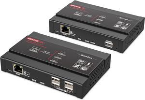 4K UHD KVM USB HDMI Extender Over IP Cat5e Cat6,Point to Point 180m 590ft,POE 100m 392ft,4K@30Hz 4:4:4,Visual Lossless,USB2.0 Pass-Through,Latency<50ms,802.3af POE,Transmitter and Receiver