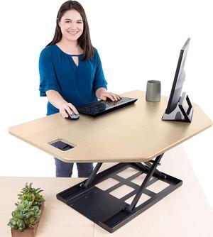 X-Elite Pro | Premier Corner Standing Desk Converter | Extra Large 40 Inch Sit to Stand Desk | Fully Assembled | Height Adjustable Desk Converter for Cubicles and L-Shaped Desks (Maple)