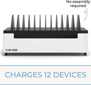Open Charging Station | Desktop Charger for 12 Laptops, Tablets & Chromebooks | Adjustable Ventilated Dividers & Surge Protection | Charging Cart for School, Office & More