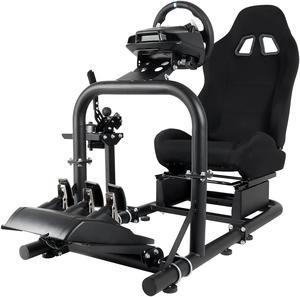 Racing Simulator Cockpit Frame with Real Blackseat Racing Wheel Stand Fits Logitech G923 G29 G920 Thrustmaster Fanatec Adjustable with Support Seat, Not Included Steering wheel, pedal and handbrake