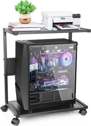 Computer Tower Stand, Iron PC Stand 2-Tier CPU Stand with Locking Caster Wheels Suitable for Most PC (Iron)