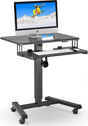 Mobile Standing Desk with Keyboard Tray, Mobile Podium, Computer Workstation Up to 33Lbs, Laptop Sit or Stand Desk on Wheels, Height Adjustable Stand Up Table for Living Room, Bedroom, Office