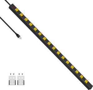 Long Metal 16 Outlet Power Strip, Wide Spaced Garage Industrial Power Strip, Heavy Duty Power Strip with 15 FT Cord 15A, 125V, 1875W