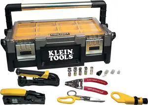 Klein Tools VDV001-833 VDV ProTech Kit with Transport Case, Cable Stripper, Crimper, Compression Connecters, Cable Cutter, Data/Telephone Plugs
