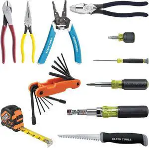 Klein Tools 80089 Multi-Bit Driver and Plier Kit, with Wire Stripper, Tape Measure and Accessories for Jobsite Needs, 11-Piece