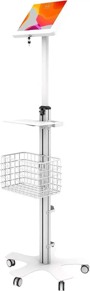 Medical Mobile Floor Stand with Large Paragon Enclosure, Silver, ipad pro 12.9(2018), ipad pro 12.9(2015/2017), Surface pro 3/4/5/6/7