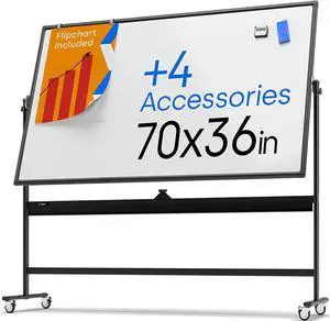 Rolling Magnetic Whiteboard 70 x 36 - Large Portable Dry Erase Board with Stand - Double Sided Easel Style Whiteboard with Wheels - Mobile Standing Whiteboard for Office, Classroom & Home