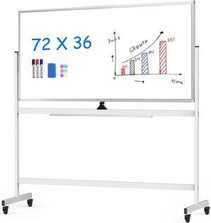 Rolling Whiteboard 72 x 36, Large Magnetic Whiteboard with Stand, Double Sided Easel Dry Erase Board on Wheels - 6' x 3' Reversible Mobile Standing White Board for Office, Classroom & Home