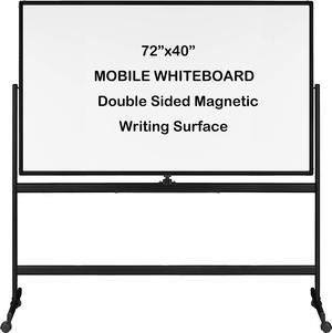 Mobile Whiteboard 72 x 40, 360° Reversible Double Sided Magnetic Dry Erase Board with Portable Rolling Stand on Wheels, Easel Standing Board with Black Aluminum Frame