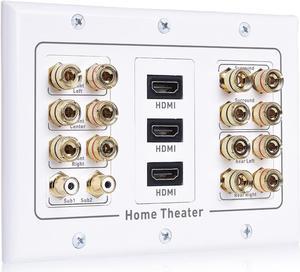Cable Matters Triple Gang 7.2 Speaker Wall Plate with HDMI (Home Theater Wall Plate, Banana Plug Wall Plate) in White