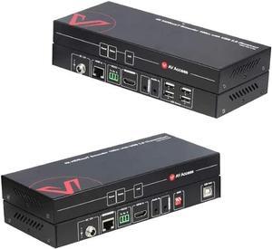 AV Access HDMI USB Extender(HDBaseT) KVM, 100m/330ft 4K 60Hz 1080p 120Hz Over Cat5e/6/6a/7, Keyboard+Mouse+HDMI+USB, 4 Ports USB2.0, No Signal Loss and Latency, RS232, POE, Independent EDID Management