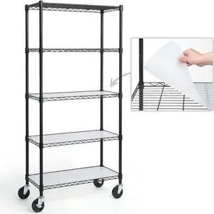 Commercial Grade Heavy Duty Wire Shelving w/Wheels, Leveling Feet & Liners, Storage Metal Shelf, Garage Shelving Storage, Utility Wire Rack Storage Shelves, 30 x 14 x 64 5-Tier w/Liner
