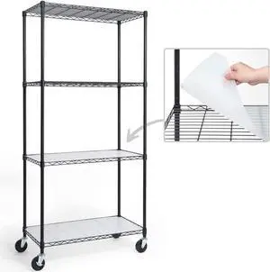 Commercial Grade Heavy Duty Wire Shelving w/Wheels, Leveling Feet & Liners, Storage Metal Shelf, Garage Shelving Storage, Utility Wire Rack Storage Shelves, 36 x 18 x 76 4-Tier w/Liner