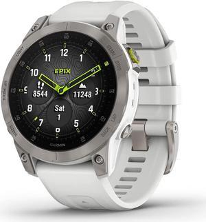 Garmin EPIX 2 Sapphire (White Titanium) 2022 Multisport GPS Smartwatch Power Bundle with HD Screen Protectors & Portable Charger | Ultimate Fitness Watch | Fenix with Bright AMOLED Screen
