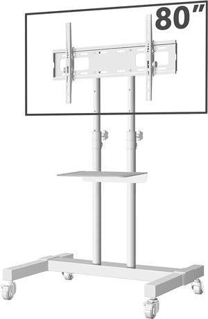 Mobile TV Stand Rolling TV Cart Floor Stand with Mount on Lockable Wheels Height Adjustable Shelf for 3280 Inch TV Stand Flat Screen or Curved TVs Monitors Display Trolley Loading 110 lbs White