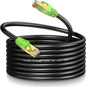 Cat8 Ethernet Cable 300Ft S/FTP Outdoor&Indoor Heavy Duty High Speed Cat8 LAN Network Cable 40Gbps 2000Mhz with Gold Plated RJ45 Connector Weatherproof Resistant for PC