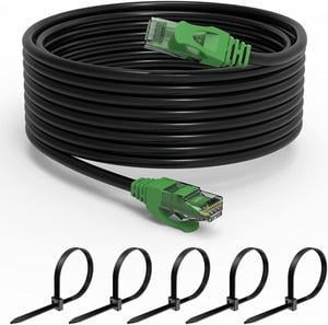 Cat6 Outdoor Ethernet Cable 150FT, 24AWG CCA Patch Cord, UTP, Waterproof, Heavy Duty, Direct Burial, In-Ground, LLDPE UV Resistant, POE, Network, Internet, Cat 6 Cable with 25 Cable Ties - 150 Feet