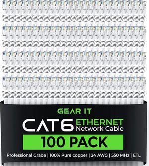 100-Pack, Cat 6 Ethernet Cable Cat6 Snagless Patch 2 Feet - Snagless RJ45 Computer LAN Network Cord, White - Compatible with 48 Port Switch POE Rackmount 48port Gigabit