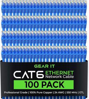 100-Pack, Cat 6 Ethernet Cable Cat6 Snagless Patch 2 Feet - Snagless RJ45 Computer LAN Network Cord, Blue - Compatible with 48 Port Switch POE Rackmount 48port Gigabit
