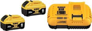 DEWALT 20V MAX Battery, 6 Ah, 2-Pack, Fully Charged in Under 90 Minutes & FLEXVOLT 20V MAX* Charger, Rapid Charge